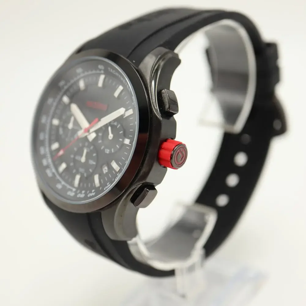 Redline Mens Chronograph Black Red Date 47mm Watch Silicone Strap w New Battery